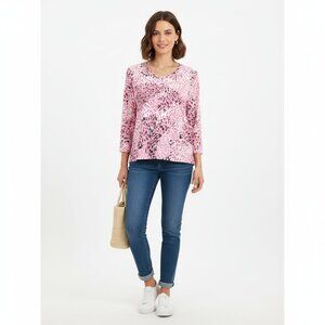 *Alia 3/4 Pink & White Sleeve Top